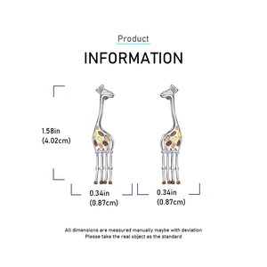 Dimensioni dettagliate degli orecchini a giraffa in metallo argento e smalto