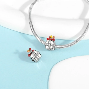 Detail of S925 silver gift box pendant with colorful balloons and zircon inlay