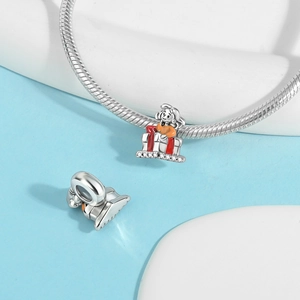 Silver Christmas girl charm with colorful enamel and zircon stones for DIY bracelets