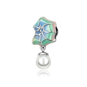 Silver ocean seashell charm with colorful enamel and white pearl pendant for DIY jewelry