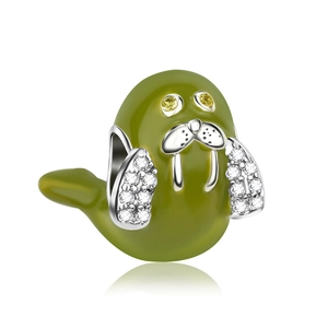 Charming silver walrus charm with green enamel and sparkling cubic zirconia for DIY bracelets