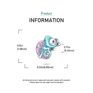 Detailed size specifications of the chameleon charm pendant with enamel finish