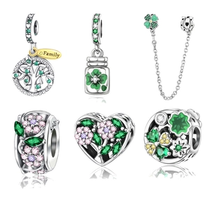 Tree Of Life Clover Heart Enamel Charm Copper Silver Plated Beads For Bracelet Necklace DIY Jewelry Making Accessory For Women