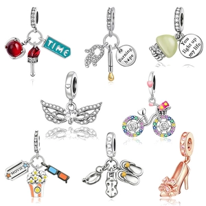 925 Sterling Silver DIY Charm Bead Zirconia Movie Cinema Theme Summer Beach High Heel For Jewelry Making Bracelet Necklace Women
