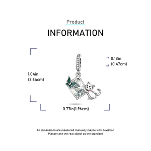 Detailed size chart for cat and butterfly pendant with rectangular crystal measurement
