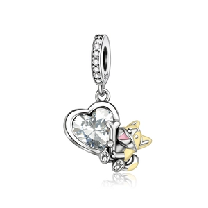 S925 silver corgi puppy pendant with heart-shaped cubic zirconia crystal for jewelry
