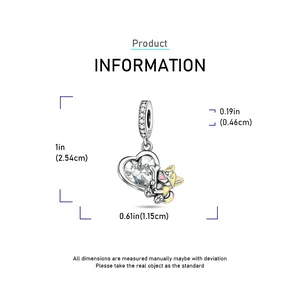 Detailed size chart for the S925 sterling silver corgi puppy pendant with dimensions
