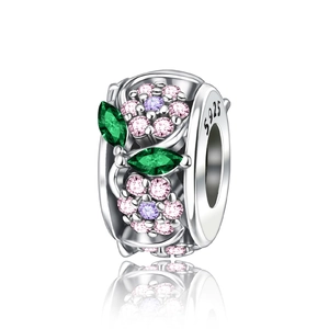 Silver life tree bead with pink and purple zircons for DIY jewelry making
