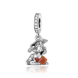 925 silver graduation girl charm with graduation cap and red diploma for bracelets