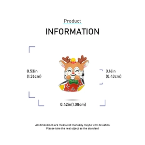 Detailed size measurement chart of colorful enamel reindeer Christmas charm accessory