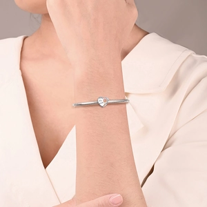 Silver snake chain bracelet with heart charm featuring my wife text and rose gold flower