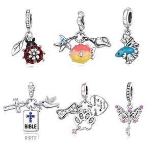925 Sterling Silver Animal Ocean Religious Pet Theme Charms Pendant Enamel Zirconia For Snake Chain Bracelet Women Jewelry