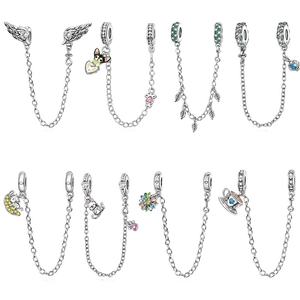 Versilberte Kupfer Armband Sicherheitskette Anhänger Mit Zirkonia Tier Herz Blumen Anhänger Für Damen DIY Schmuckherstellung