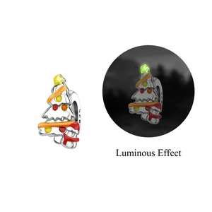 Detailed S925 sterling silver Christmas tree charm with colorful enamel and luminous effect