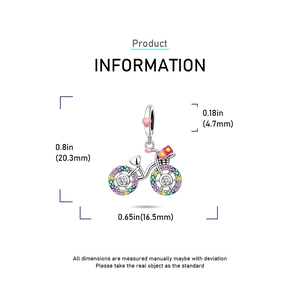 Detailed measurement showing bicycle charm size 20.3mm height and 16.5mm width