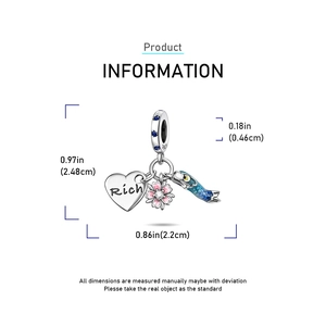 Spécifications de taille pour pendentif coeur, fleur de cerisier et poisson en argent
