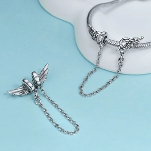 Detaillierte S925 Silber Engelsflügel Sicherheitskette mit Herz-Zirkonia für Armbänder