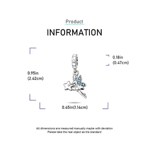 Detailed sizing guide for silver fairy pendant with blue crystals and star engraving