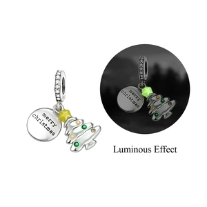 Luminous S925 silver Christmas tree charm with colorful gems and Merry Christmas engraving