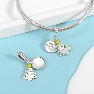 Detailed close-up of S925 sterling silver Christmas tree charm with green crystals
