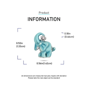 Detail view of blue enamel elephant charm showing dimensions 1.33cm by 1.42cm