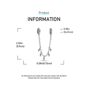 Detail der silbernen Sicherheitskette für DIY-Armbänder mit Zirkonia und Blattanhängern