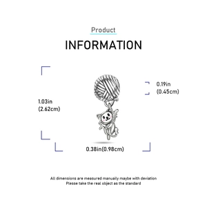 Detailed size measurement of silver cat and yarn ball pendant for DIY jewelry