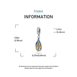 Detail of silver Virgin Mary pendant with blue enamel and dimensions in inches and cm