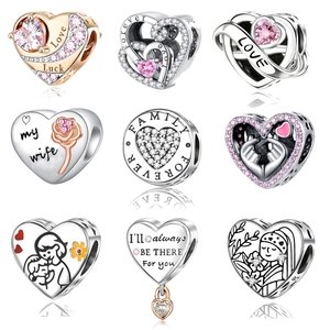 Copper Heart Rhinestone Charms For DIY Bracelet Making Fashion Jewelry Engraved Love Family Pendant Women Gift Accessories