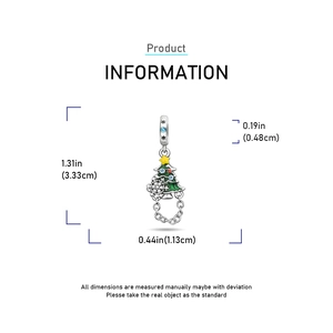 Detailed dimension guide showing Christmas tree pendant size in inches and centimeters