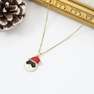 Golden Santa Claus necklace with red enamel and zircons for Christmas festival