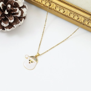 Detail view of gold-plated Santa Claus pendant with micro-inlaid rhinestones and enamel
