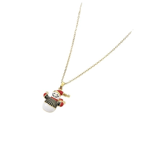 Golden Christmas necklace featuring a detailed colorful snowman pendant with micro-inlay