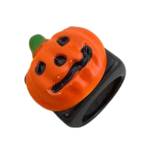 Divertente anello di Halloween in resina con zucca arancione e fascia nera per costumi