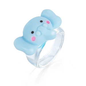Süßer hellblauer Elefant-Ring aus Harz mit transparentem Band für Kinder Schmuck Design