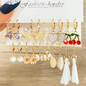Collezione di Orecchini in Lega di Moda per Donna Strass Farfalla Ciliegia Cuore Perla Artificiale Orecchini a Pendente