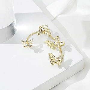 Sparkling butterfly ear cuff for women with rhinestones and elegant gold-plated finish