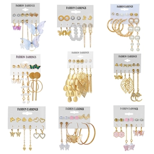 Alloy Butterfly Artificial Pearl Flower Stud Earrings With Steel Post Gold Asymmetric Tassel Heart Star Moon Hoop Women Jewelry