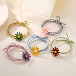 Sweet Daisy Flower Elastic Hair Ties For Women Girls Colorful Resin Sunflower Scrunchies Cute Bowknot Hair Bands Accessories