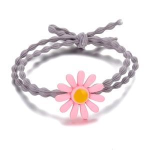 Daisy flower elastic hair band with pink resin petals and durable gray wavy rope