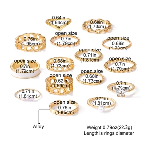 15-teiliges Set goldene Vintage-Ringe mit Perlen und Schmetterling in verstellbarem Stil