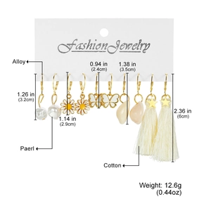 Set di 5 paia di orecchini alla moda con nappe, conchiglie, margherite e motivi a farfalla