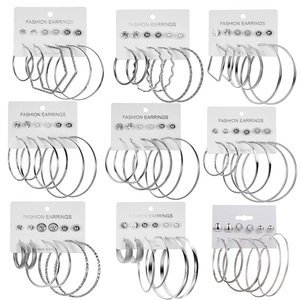6 Paar Mode Legierung Strass Künstliche Perle Ohrringe Set Für Damen Übertrieben Geometrische C-Form Creolen Ohrstecker Schmuck