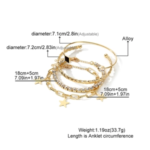 Golden 4-piece jewelry set with star charm anklets and black square stone bangle
