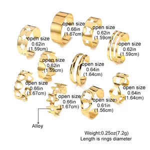 10er-Set verstellbare Zehenringe mit Herz und Stern in Gold inklusive Größentabelle