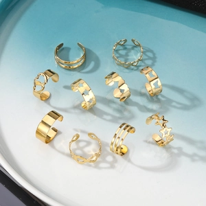10-teiliges goldenes verstellbares Zehenring-Set mit Herz-, Stern- und Unendlichkeitsmotiven