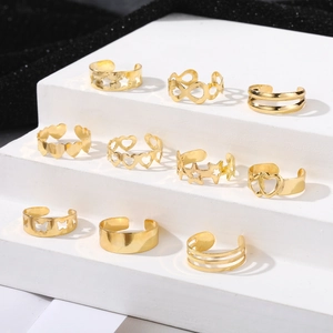 10-teiliges goldenes Herz und Stern Zehenring-Set mit verstellbaren offenen Ringen