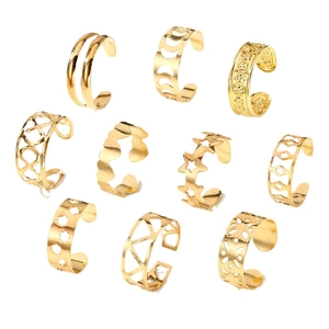 Σετ 10 τεμαχίων χρυσά σκουλαρίκια ear cuff με σχέδια αστέρι, φεγγάρι και καρδιά