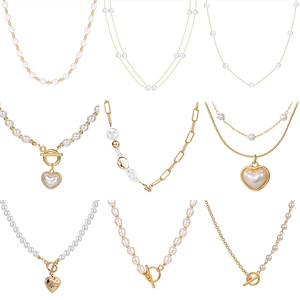Mode Legierung Künstliche Perlenkette Für Damen Französische Retro OT Schnalle Herz Anhänger Choker Kette Trendy Schmuck Zubehör