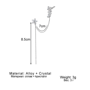 Minimalist pearl zircon ear cuff earrings with chain and crystal floral accents
